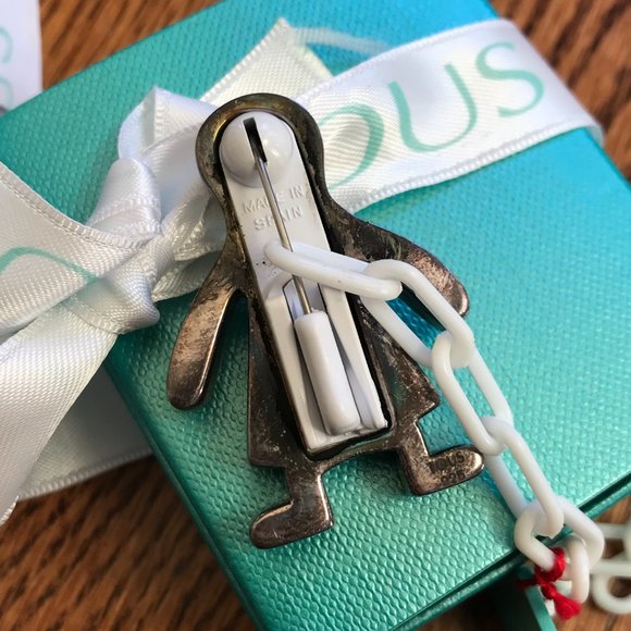 Tous Boy Charm Safety Pin Sterling Silver Vintage Jewlery Rare 1.75" with Box - Picture 3 of 11
